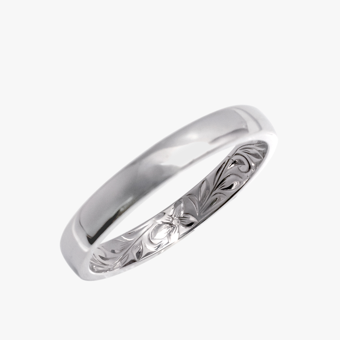 ハワイアン 結婚指輪のインサイドエングレイヴ / 3mm / Princess / WG